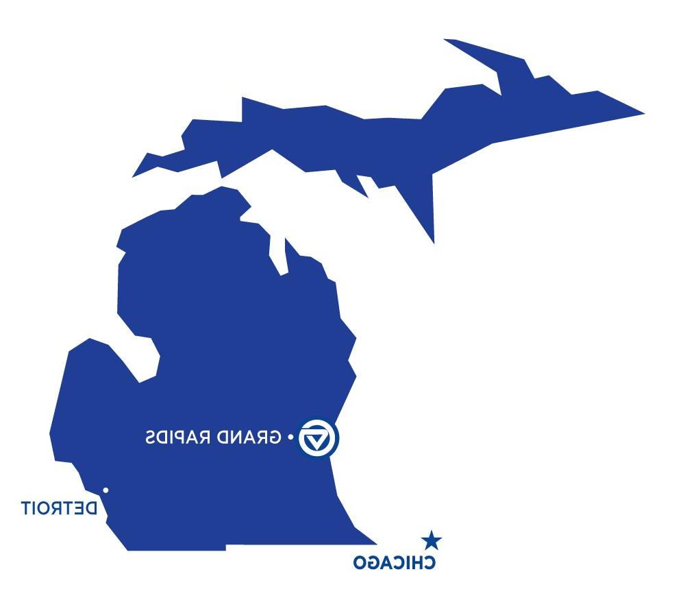 密歇根州地图，在阿伦代尔和底特律标有GVSU.